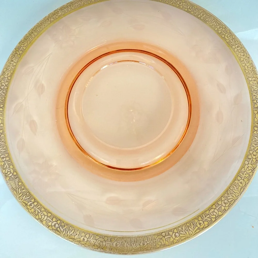 Vintage glass plate etched glass gold trim plate true vintage Art Deco style